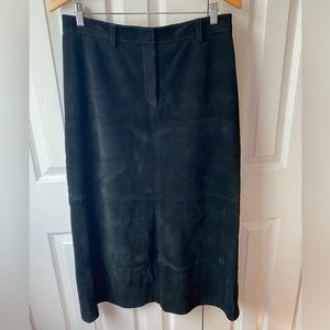 DKNY Black Suede Leather Cowgirl Western Pencil Midi Skirt SZ 10